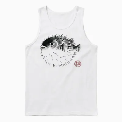 Poisson-Globe Vintage Peinture Japonaise Hanko Timbre Ukiyo Unisex Tank Top - White