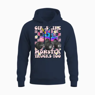 Girls Like Monster Trucks Too Cute Unicorn for Toddler Teen Unisex Hoodie - Navy