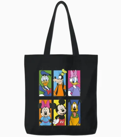 Disney Mickey and Friends Group Shot Panels Tote Bags - Black