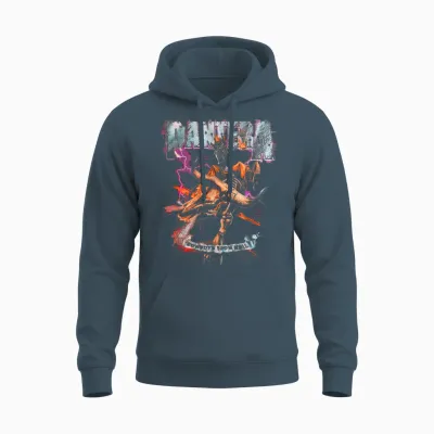 Pantera Official Cowboys from Hell Riding Skeleton Short Sleeve Unisex Hoodie - Dark Heather