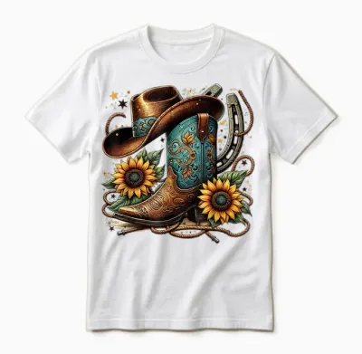 Sunflower Rope Western Cowboy Boots T-Shirt, Black, S Unisex T-Shirt - White