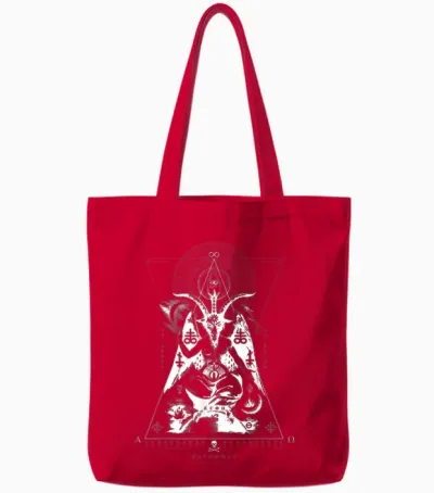 Baphomet - as Above So Below - Occult Sacred Geometry T-Shirt, Black Tote Bags - Red