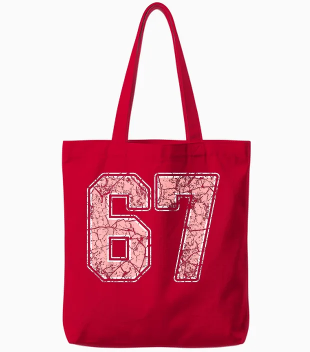 Pink and White Number 67 Jersey Player Uniform #67 Fan Tote Bags in Red