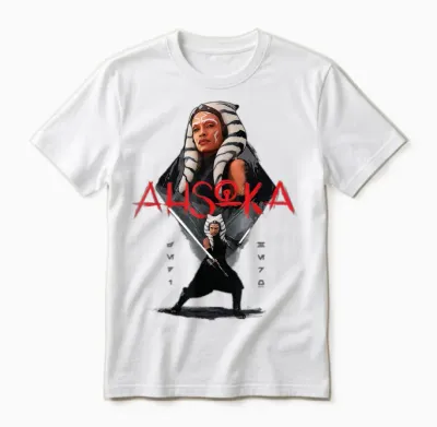 Star Wars Ahsoka Tano Jedi Hero Aurebesh Disney+ Unisex T-Shirt - White