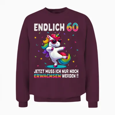 60th Birthday Gifts Woman Man Party Outfit Unicorn T-Shirt, Black Unisex Sweatshirt - Maroon