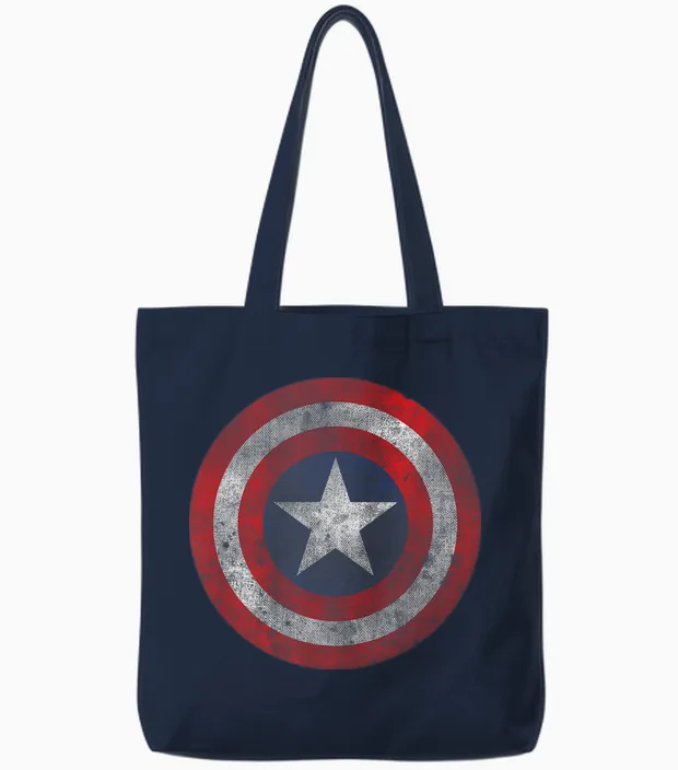 Marvel Comics Retro Classic Captain America Shield Costume Tote Bags in Navy