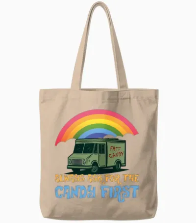 Candy First Humor Tote Bags - Natural