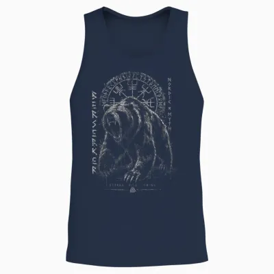 Berserker Ours Guerrier Odin Runes Boussole Nordique Viking Unisex Tank Top - Navy