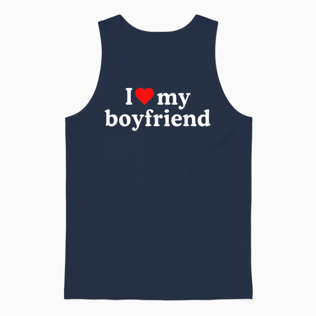I Love My Bf Boyfriend Β· I Heart My Bf Valentine's Day Unisex Tank Top in Navy