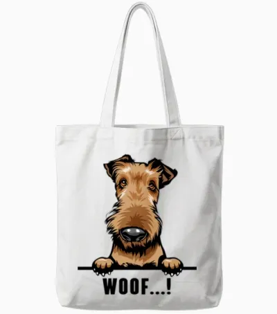 Airedale Terrier Dog Fumy Dog Tote Bags - White