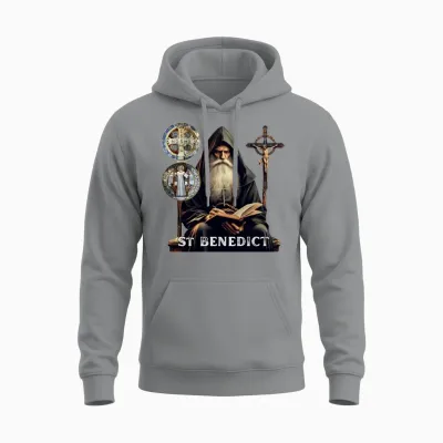 Most Searched St Benedict T-Shirt with Medal Unisex Hoodie - Sport Grey