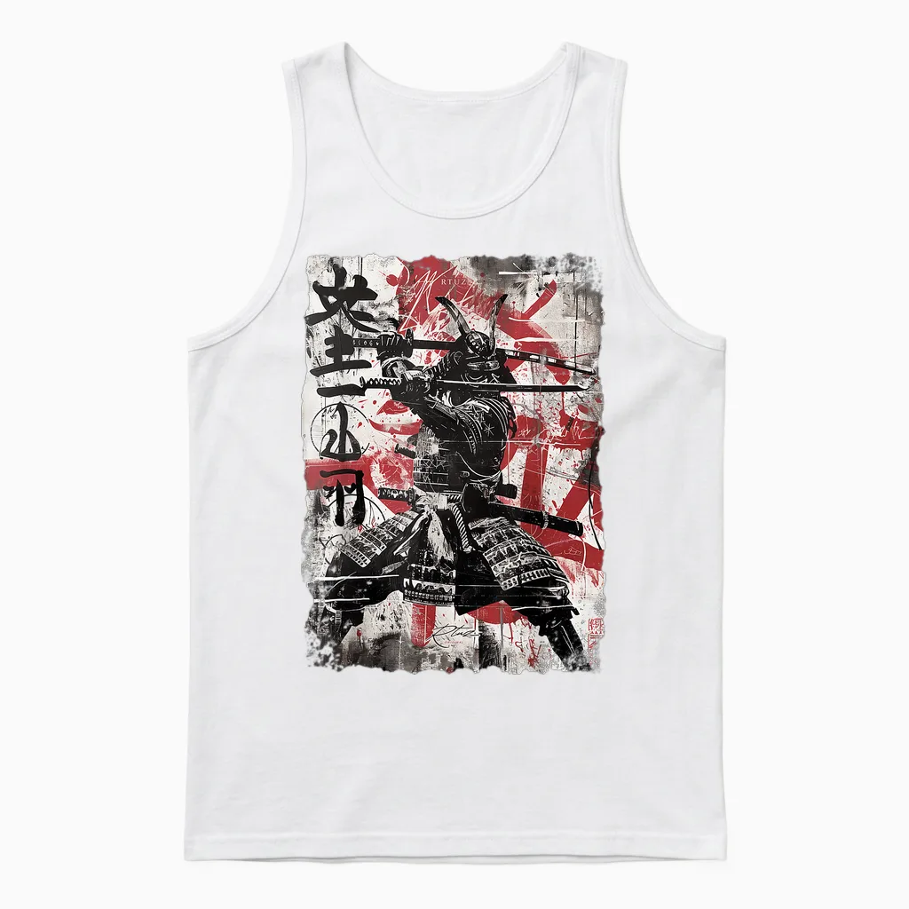 Vintage Samurai Mask Asia Japan Graffiti Tokyo Samurai T-Shirt, Black Unisex Tank Top in White
