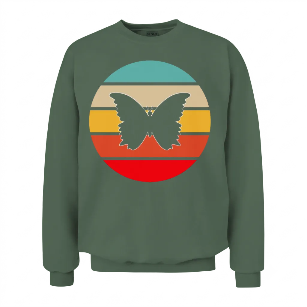 Butterfly Retro Unisex Sweatshirt - Military Green