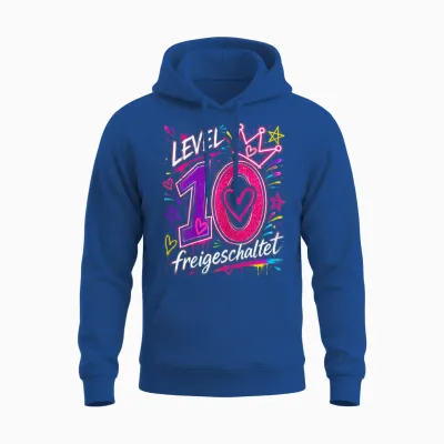 10 Jahre Mädchen Geburtstag Level Freigeschaltet Geschenk Unisex Hoodie - Royal