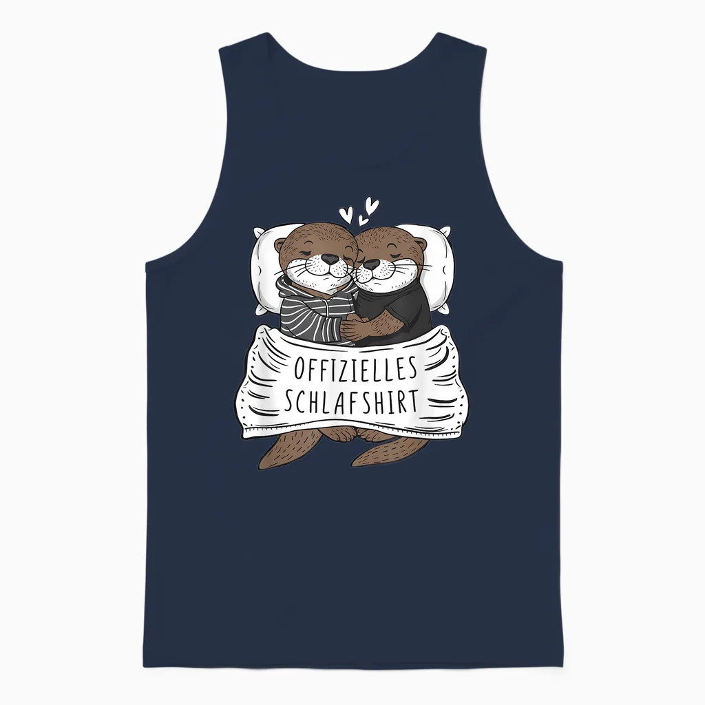 Official Sleep Shirt Cute Otter Couple Sleep T-Shirt, Black Unisex Tank Top in Navy