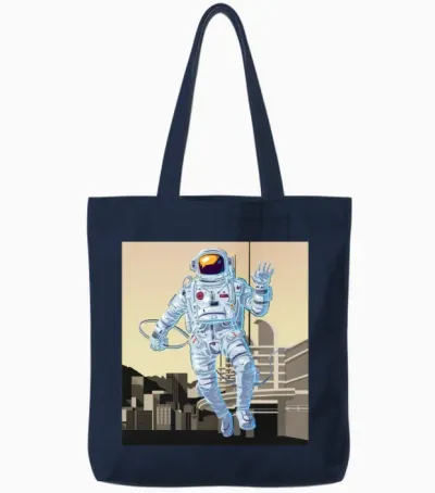 Astronaut in a Retro Moon Design Tote Bags - Navy