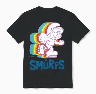 Smurfs Design with Smurfette on Roller Skates Unisex T-Shirt - Black