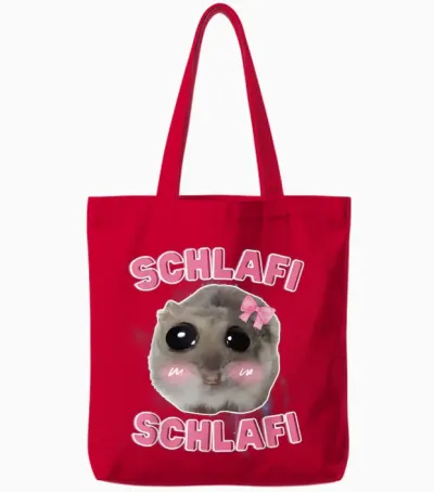 Schlafi Schlafi Funny Hamster Hamster Hamstie Meme Sleep T-Shirt, Black Tote Bags - Red