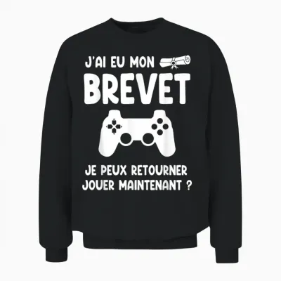 Réussite Diplôme Brevet Collège Gamer Jeux Vidéos Gaming Unisex Sweatshirt - Black