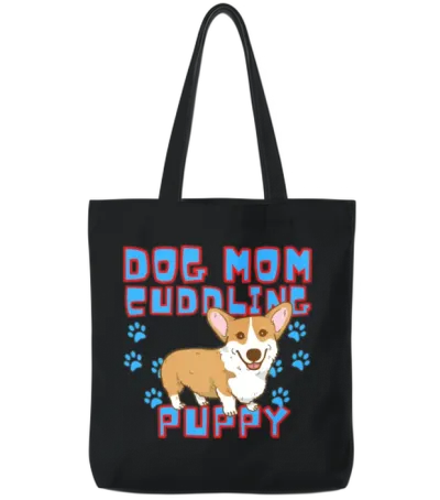 Dog Mom Cuddling Puppy Dogs Lovers Tote Bags - Black