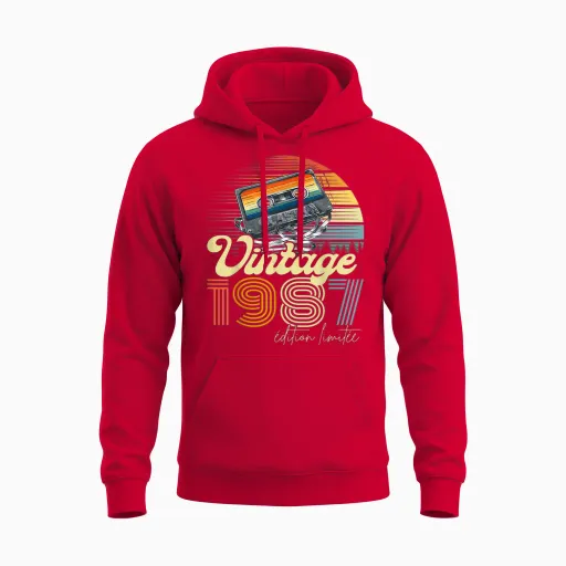 Vintage 1987 Limited Edition Cassette Audio 1987 Retro T-Shirt, Black, S Unisex Hoodie - Red