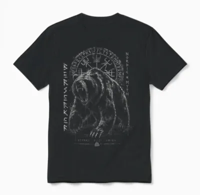 Berserker Ours Guerrier Odin Runes Boussole Nordique Viking Unisex T-Shirt - Black