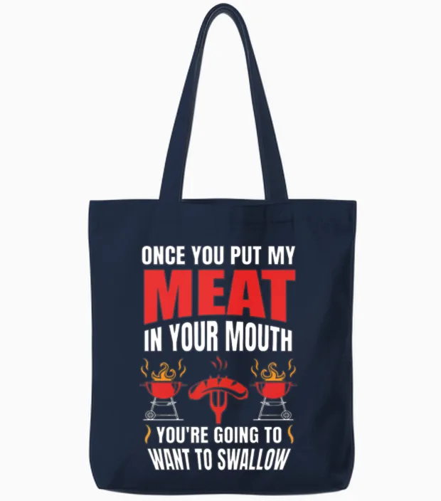 Funny Adult Bbq Men Saying & Grilling Gift Tote Bags in Navy