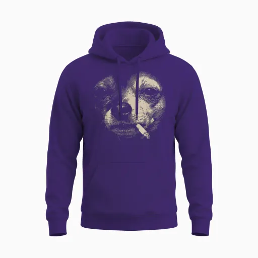 Smoking Chihuahua Meme Funny Dog Face Y2k Grunge Dog Unisex Hoodie - Purple