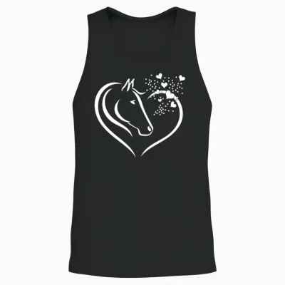 Animal Motif Horses Horse Portrait Heart Gift Unisex Tank Top - Black