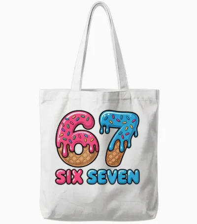 Ice Cream Drip 67 Meme Six Seven Funny Gen Alpha Slang Tote Bags - White