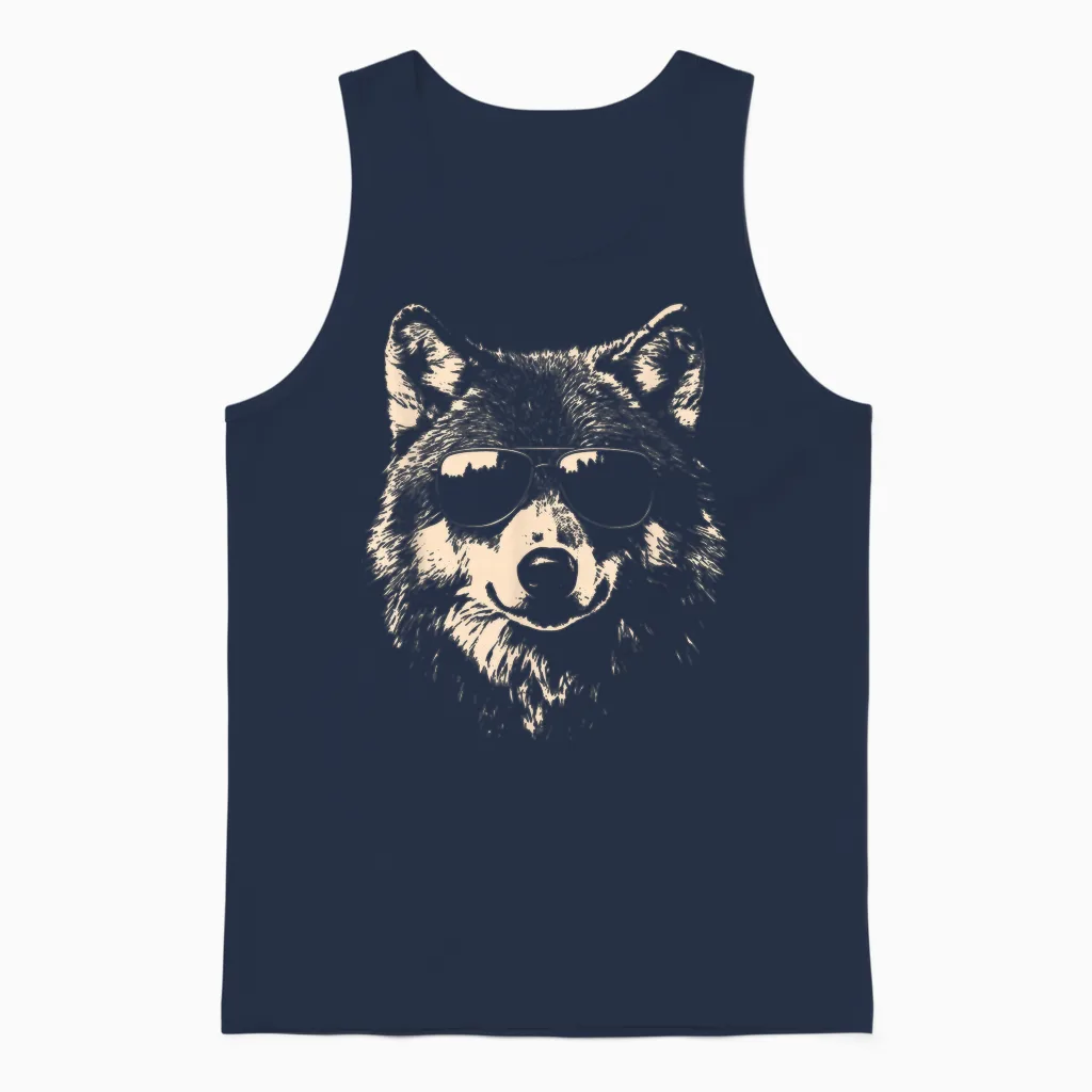 Funny Wolf Cool Rock and Roll Graphic Unisex Tank Top in Navy