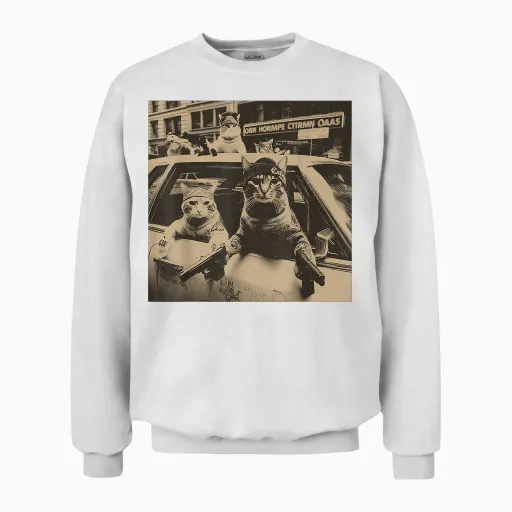 Funny Cat Gang Meme Street Sarcastic Vintage Unisex Sweatshirt - White