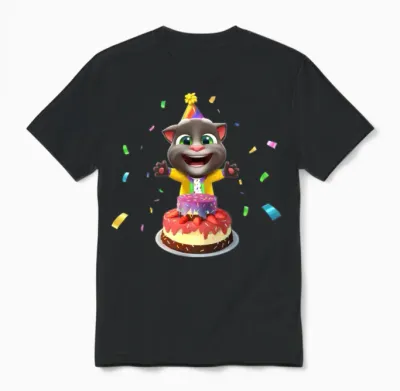 Talking Tom Birthday Cake Unisex T-Shirt - Black