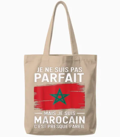 Je Ne Suis Pas Parfait Mais Marocain Humour Morocco Gift T-Shirt, Black, S Tote Bags - Natural