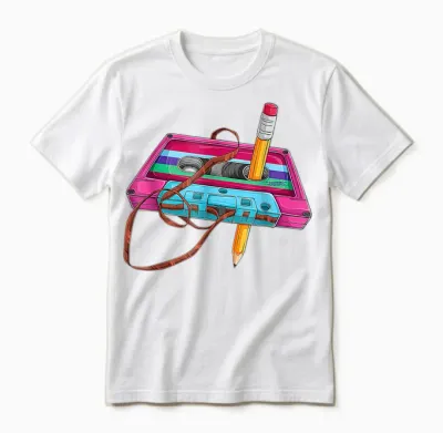 80 90s Outfit Women's Men's Party Fancy Dress Cassette T-Shirt, Black Unisex T-Shirt - White