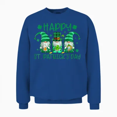 Three Gnomes Holding Shamrock Leopard Plaid St Patrick's Day Unisex Sweatshirt - Royal