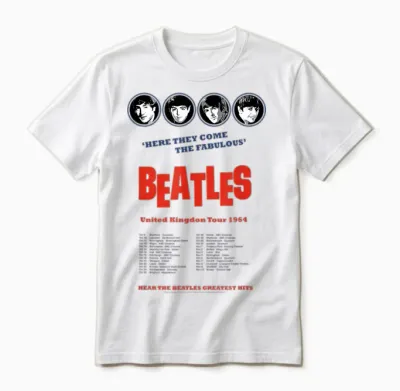 Offiziell the Beatles Uk Tour 1964 Retro Band Pop Rock Unisex T-Shirt - White