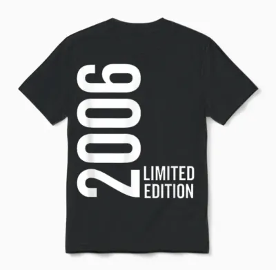 Born in 2006 Limited Edition Funny Age Birthday Unisex T-Shirt - Black