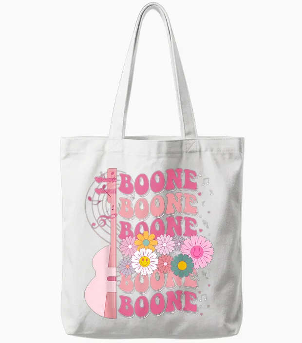 Girl Retro Boone Groovy Flower First Name Personalized 80's Tote Bags in White