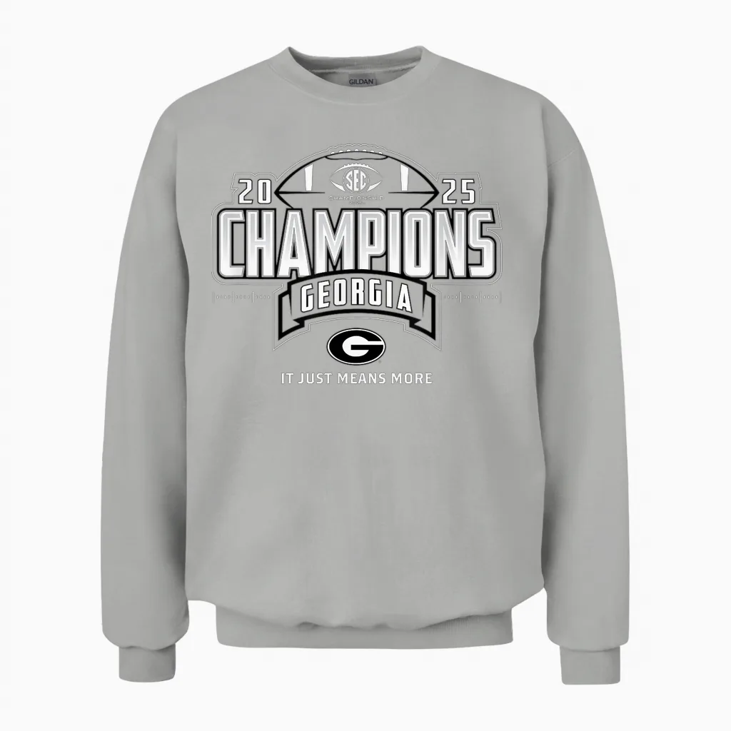 Georgia Bulldogs Sec Champs 2025 Football Locker Room Unisex Sweatshirt in Ash