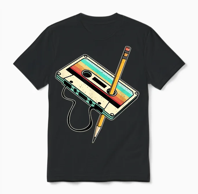 80s 90s Retro Party Costume Nostalgia Cassette Unisex T-Shirt in Black