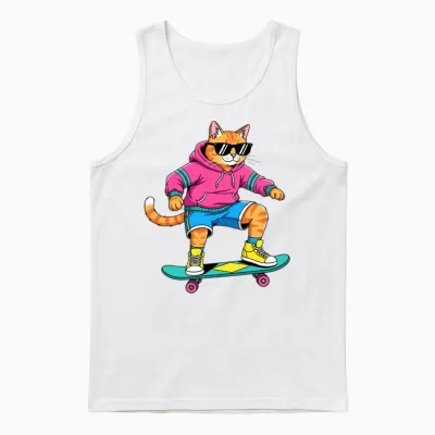 Retro Skater Tabby Unisex Tank Top - White
