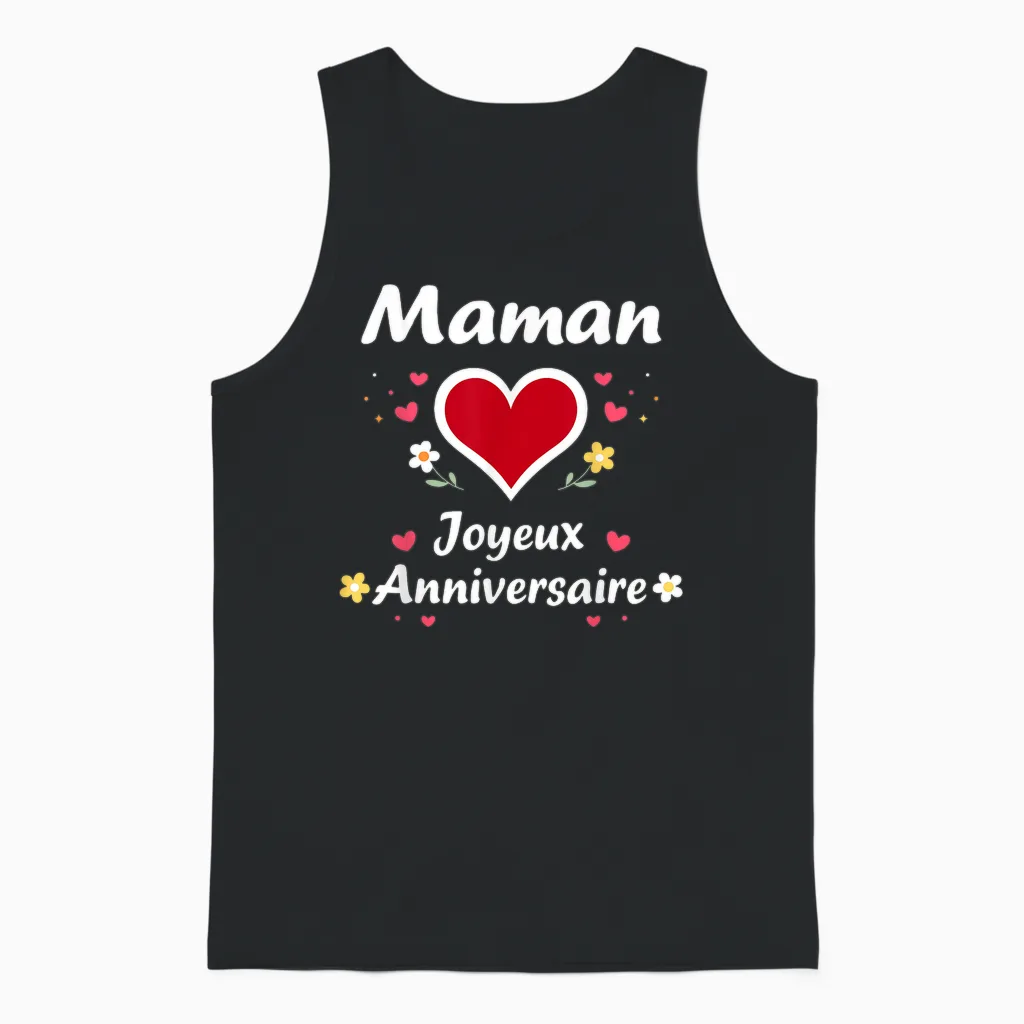 Mignon Petit Enfant Amour Joyeux Anniversaire Maman Unisex Tank Top in Black