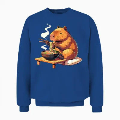 Cute Capybara Eats Ramen Noodles Capybaras Ramen T-Shirt, Black Unisex Sweatshirt - Royal