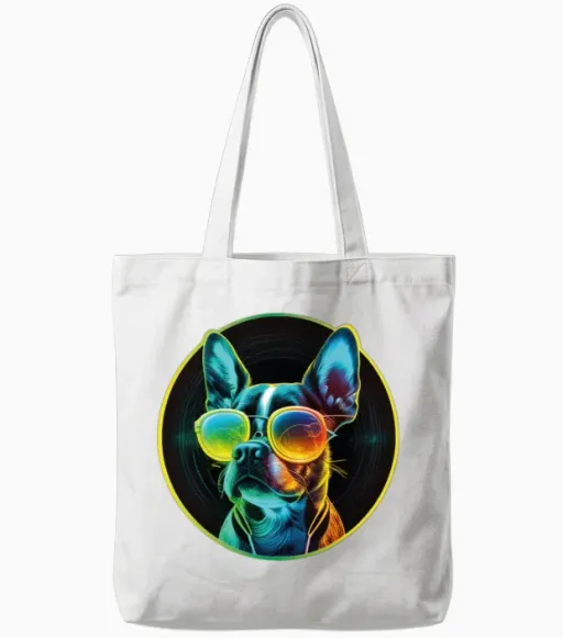 Retro Cool Dog with Sunglasses Tote Bags in White
