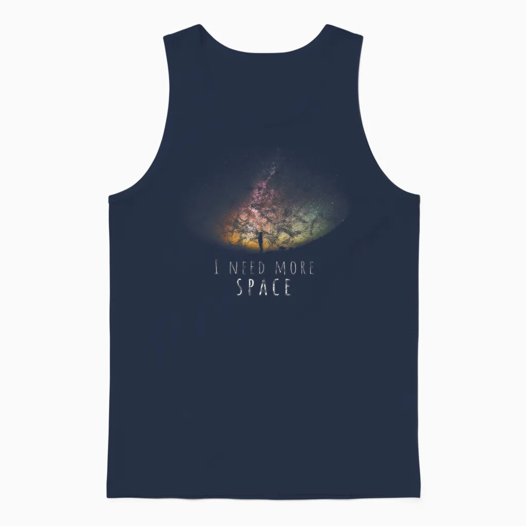 I Need More Space Funny Galaxy Astronomy Science Pun Unisex Tank Top in Navy