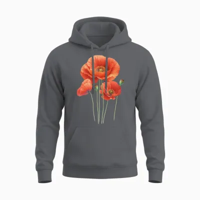 Poppy Flower Unisex Hoodie - Charcoal