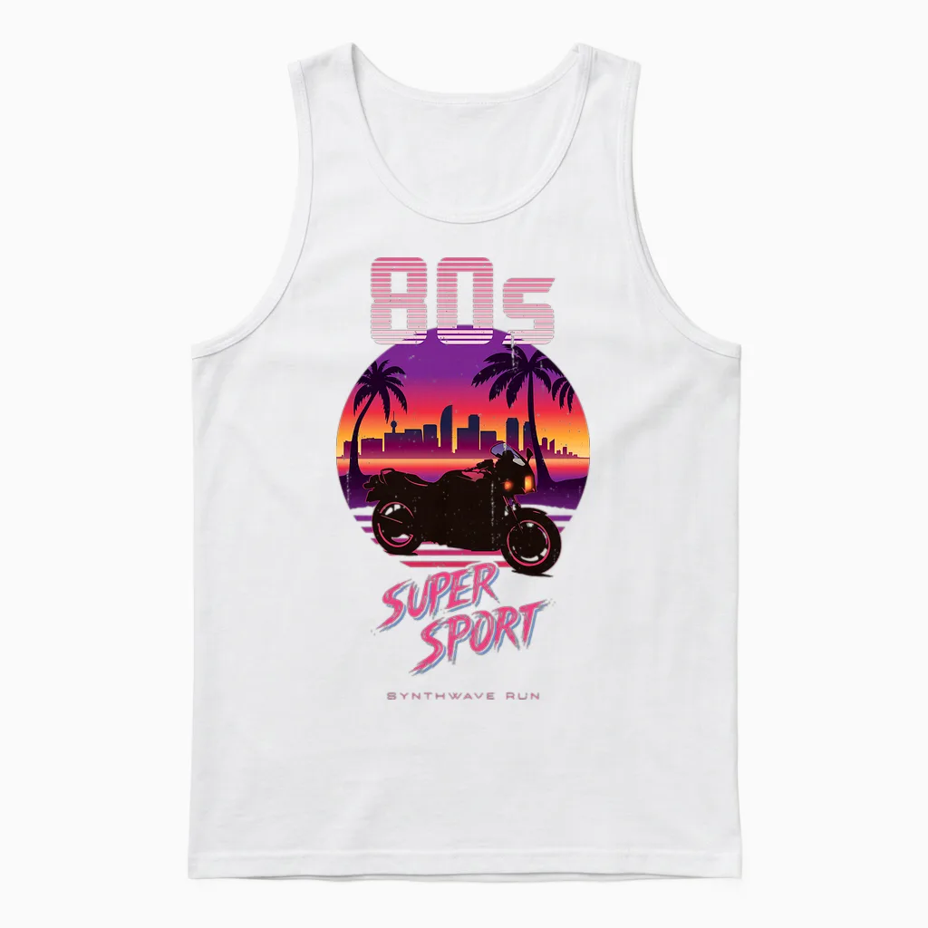 Moto Supersport Années 80 Synthwave Retro Sportbike Rider T-Shirt Haut De Gamme Unisex Tank Top in White