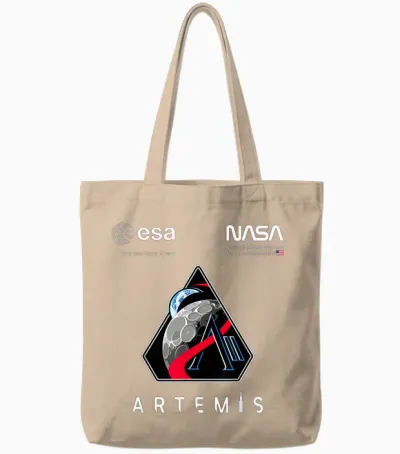 Nasa Artemis Ii Mission Patch Worm and Esa Logo Tote Bags - Natural