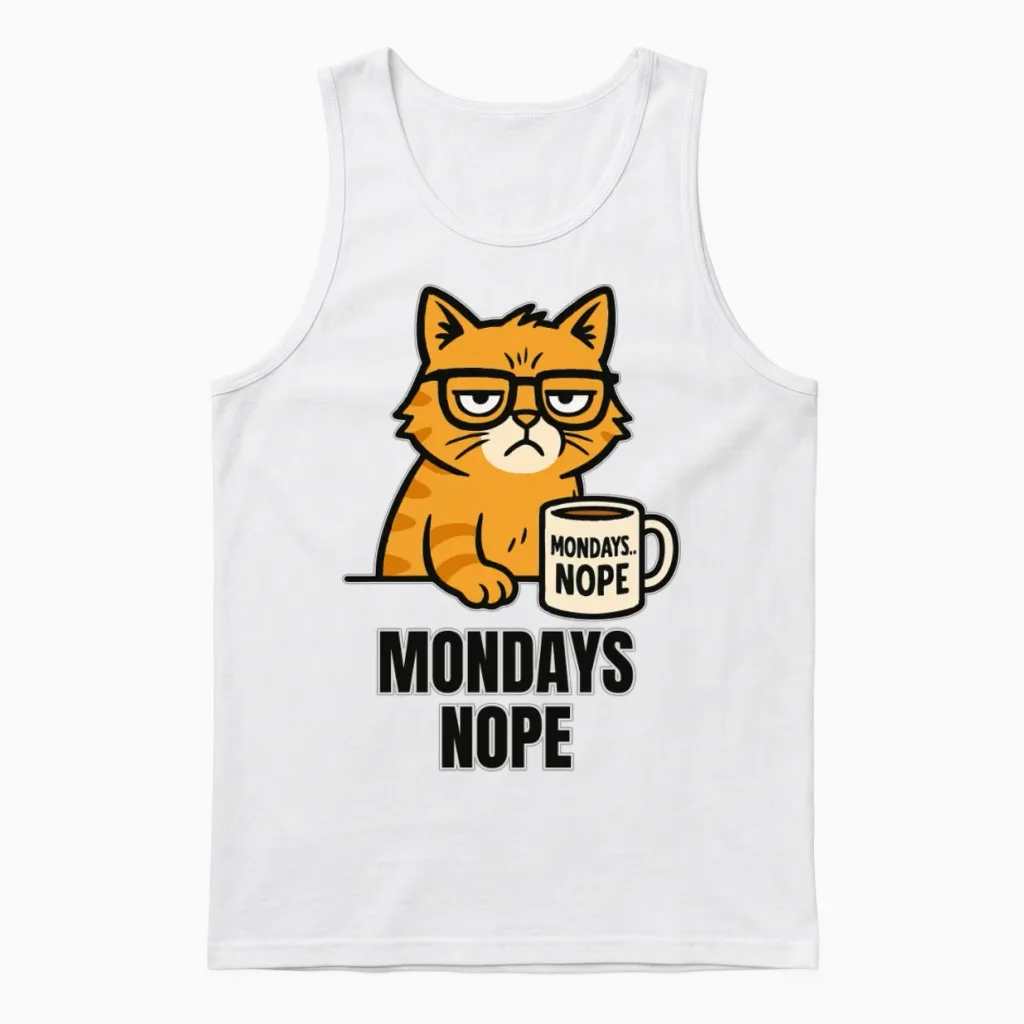 Grumpy Cat Says Nope to Mondays Unisex Tank Top in White